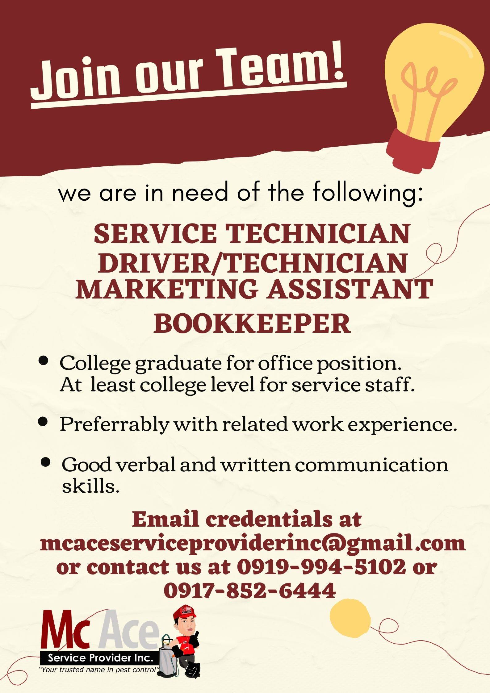 Careers | Mc Ace Pest Control Philippines